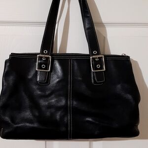 Coach Black Leather Bag with Silver Accents